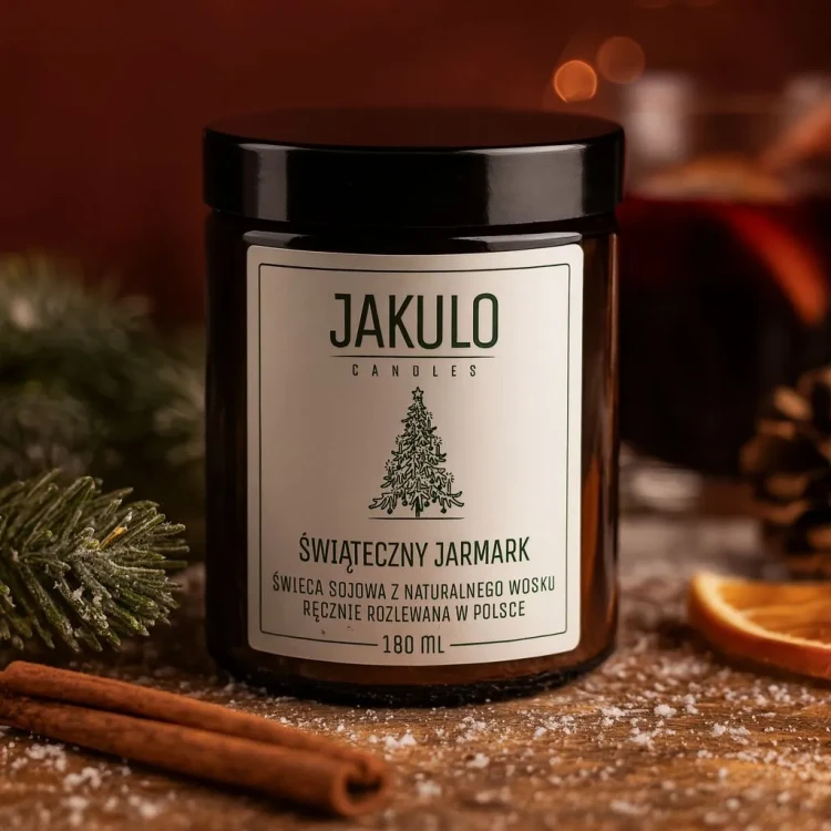 Świeca sojowa Świąteczny Jarmark 180ml w szklanym słoiku