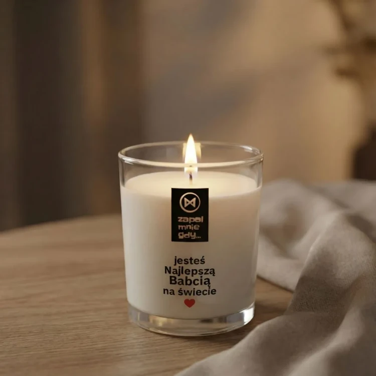Świeca premium JAKULO z nadrukiem na szkle 365 ml– Najlepsza Babcia na świecie