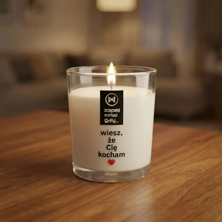 Świeca premium JAKULO z nadrukiem na szkle 365 ml – Zapal mnie gdy wiesz, że Cię kocham