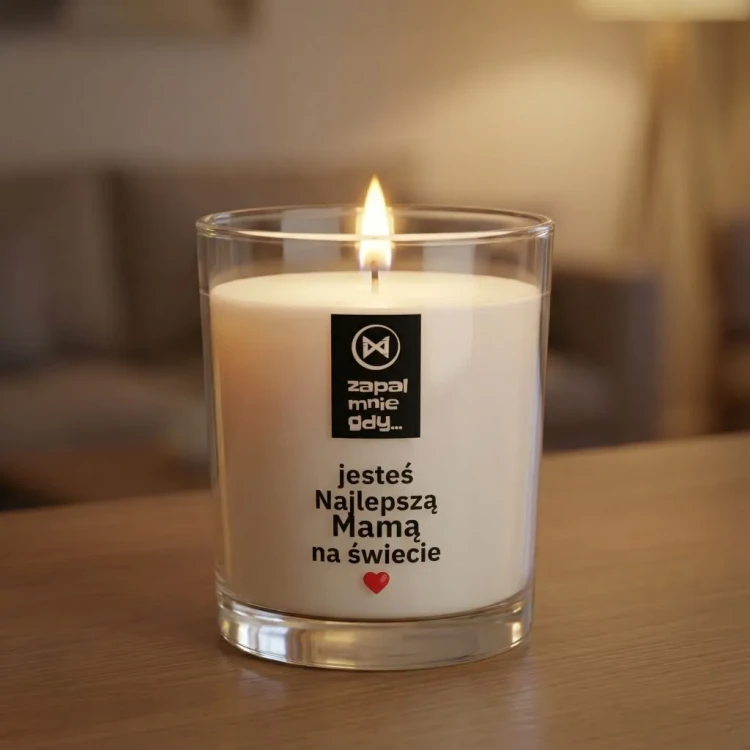 Świeca premium JAKULO z nadrukiem na szkle i drewnianą pokrywką – najlepsza Mama na świecie