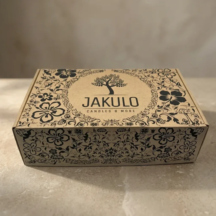 Eleganckie pudełko prezentowe JAKULO Candles & More z kwiatowym wzorem - widok z przodu