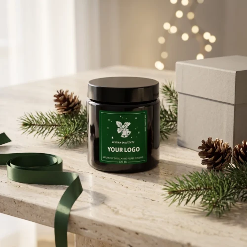 Świeca sojowa 120 ml z logo firmy – etykieta Dzwonki zielona | JAKULO